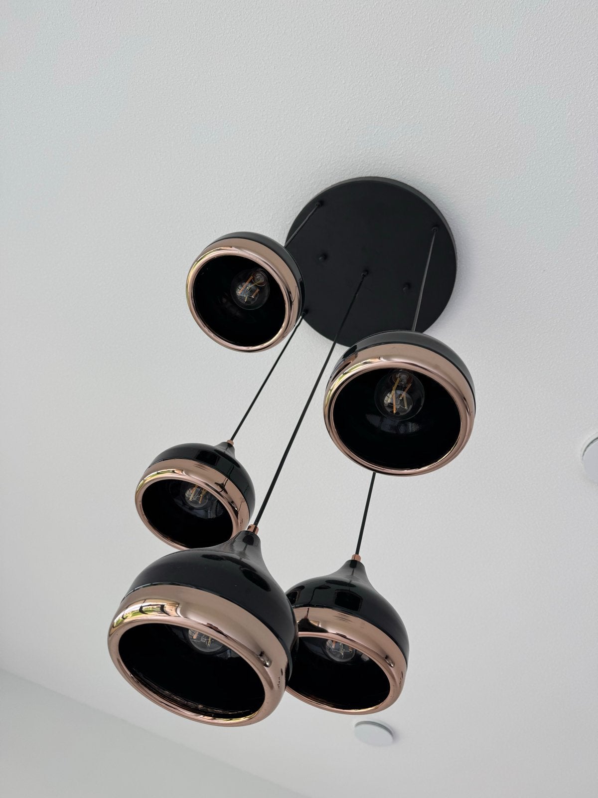 3x zwart koper hanglampen, Ophalen, Zo goed als nieuw, Metaal, 50 tot 75 cm
