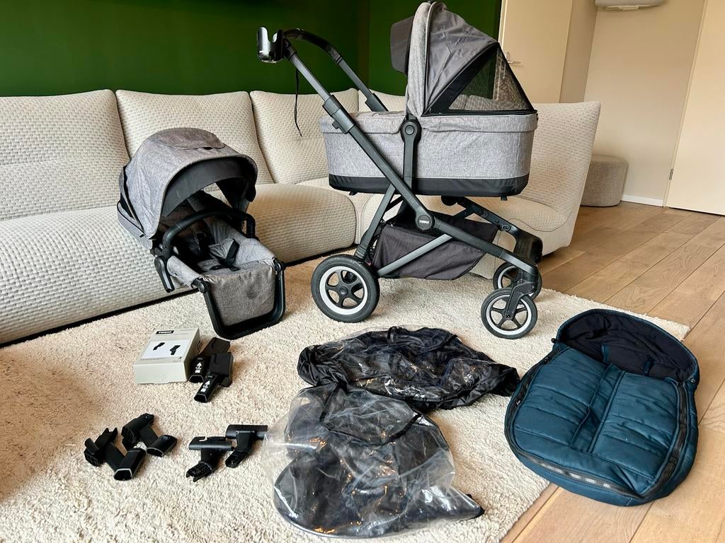 Thule Sleek 2-in-1 Wandelwagen - Grijs met Zwart Frame, Gebruikt, Combiwagen, Verstelbare duwstang, Ophalen