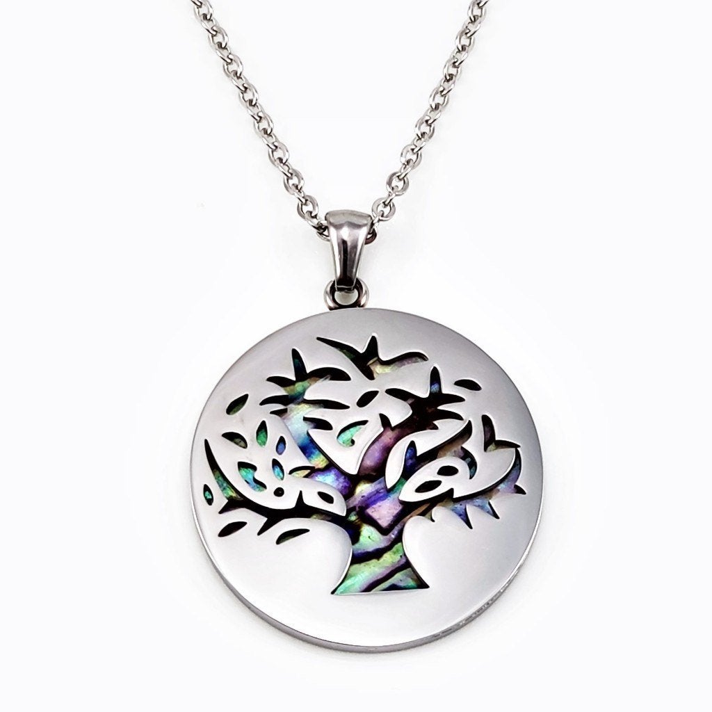 RVS Ketting + Levensboom Medaillon met Abalone, Birgitta-Gracht 33, 6465 EL Kerkrade, Nederland, Verzenden, Nieuw, Esde2