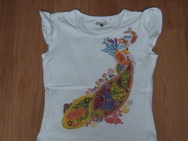 GEISHA leuk wit t-shirt met opdruk van vis, tekst, bloemen, Meisje, Ophalen of Verzenden, Shirt of Longsleeve, Gebruikt