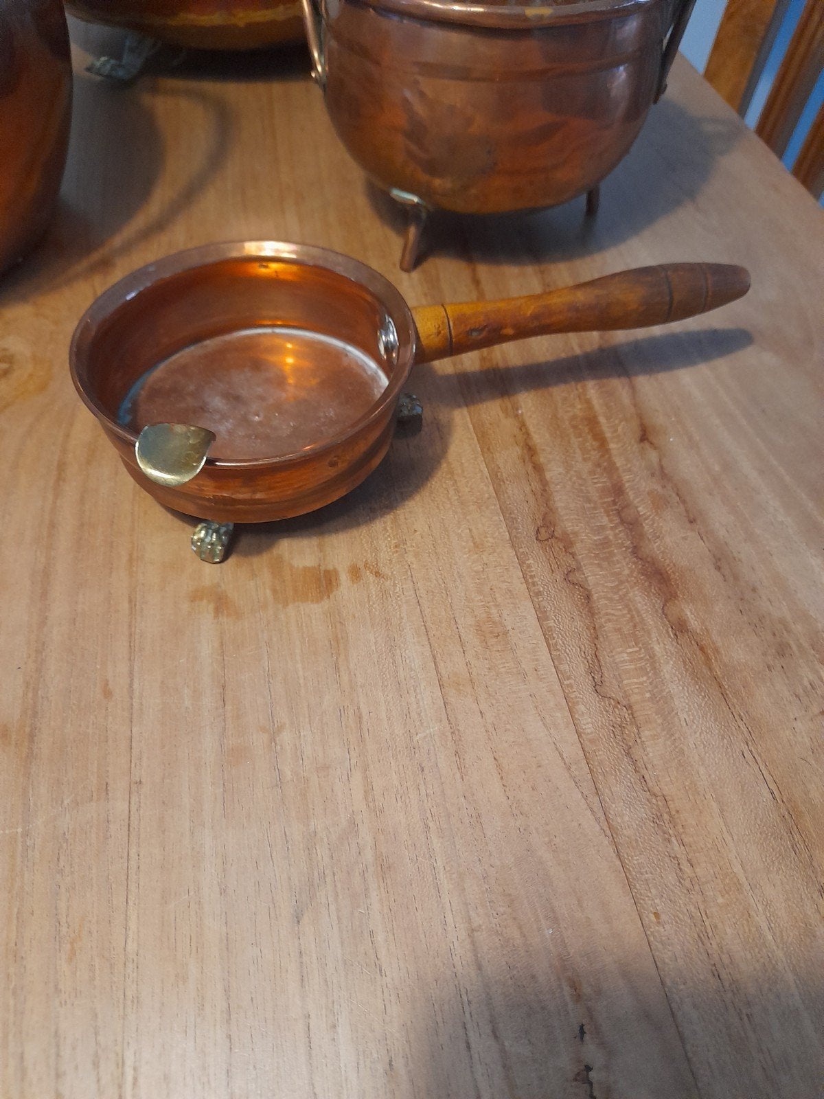 Koperen asbak met houten handvat, Ophalen of Verzenden