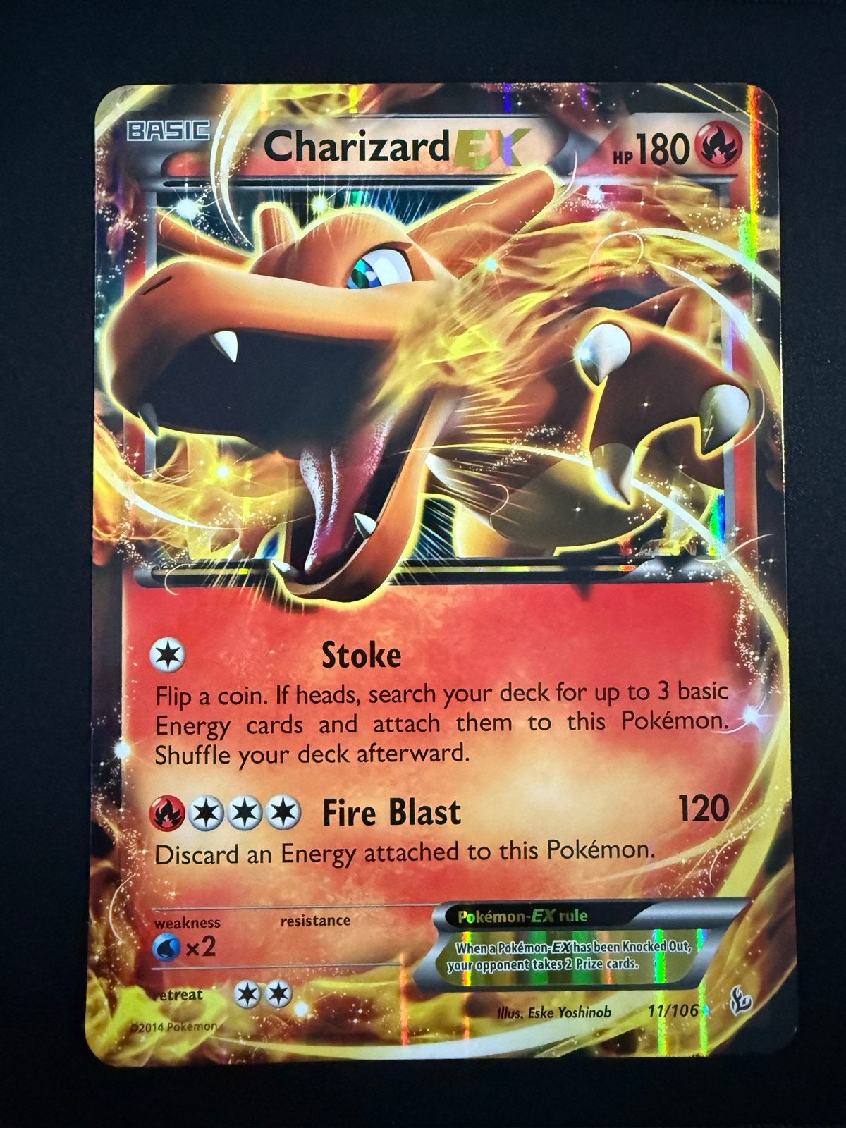 Pokémon Kaart: Charizard EX (11/106) oversized, Hobby en Vrije tijd, Ophalen of Verzenden, Zo goed als nieuw, Losse kaart, Foil