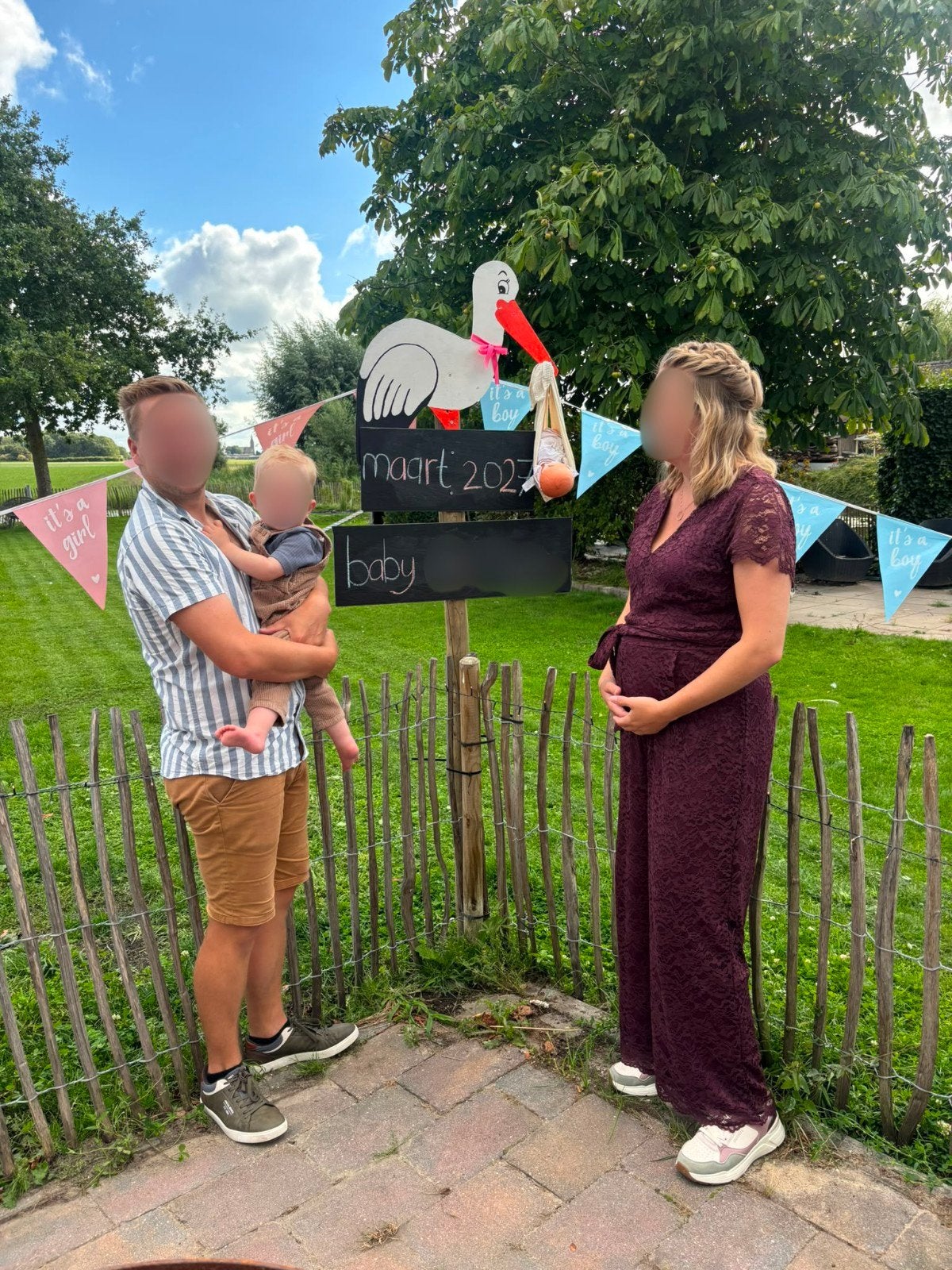 geboorte bord ooievaar met baby, Ophalen, Zo goed als nieuw, Geboortebord