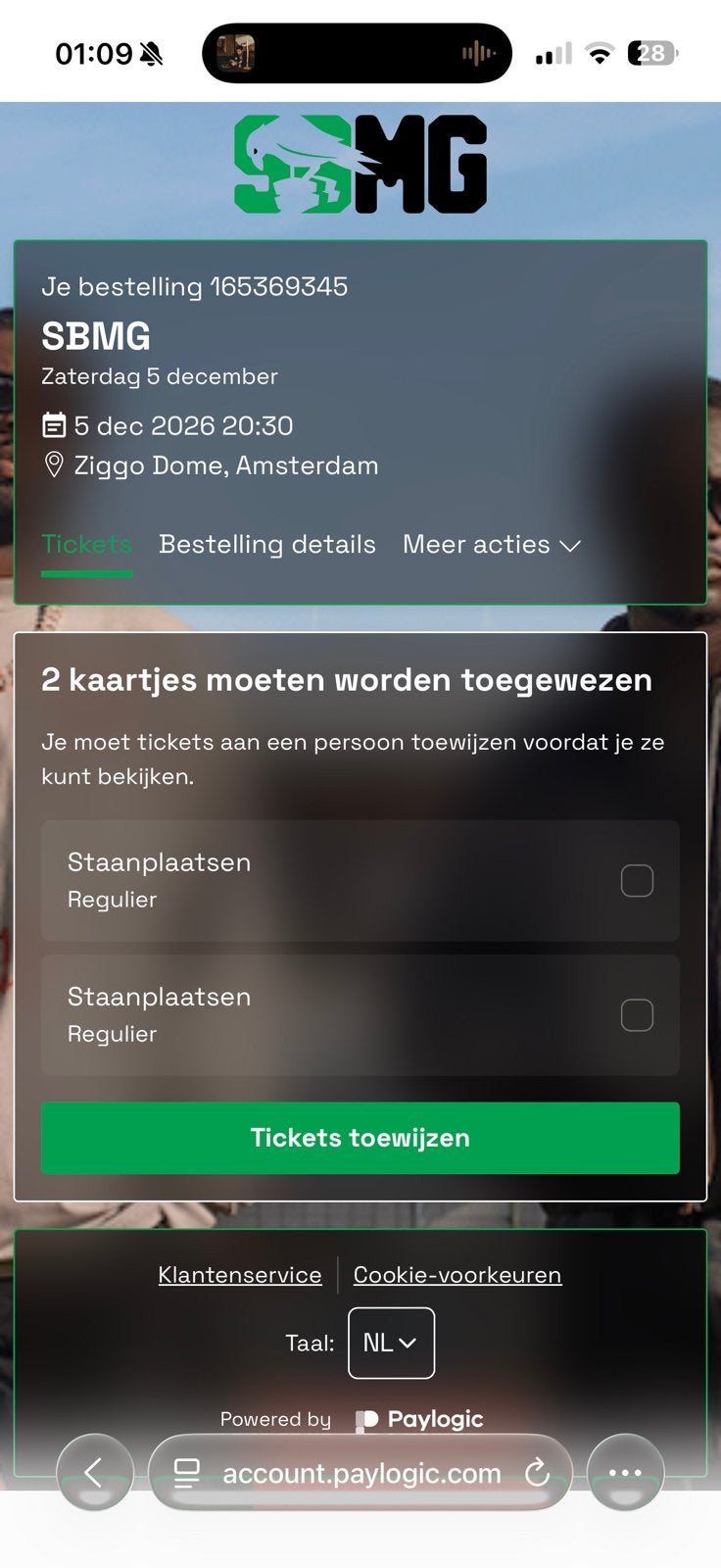 2x SBMG Ziggo Dome – 5 december – staanplaatsen, Ophalen of Verzenden, Zo goed als nieuw, Desktop