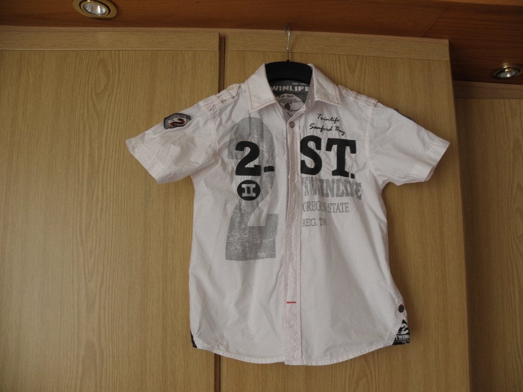 Wit grijs zwart katoen college print overhemd TWINLIFE 140, Kinderen en Baby's, Kinderkleding | Maat 140, Gebruikt, Twinlife, Overhemd of Blouse