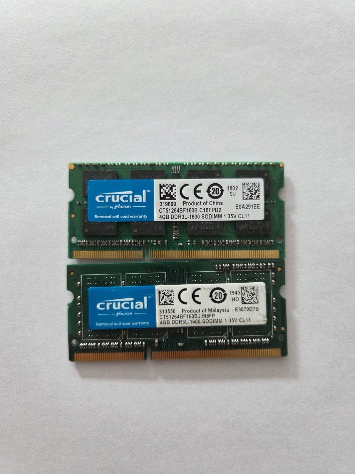 2x 4GB Crucial DDR3L-1600 SODIMM RAM voor Laptop, Computers en Software, RAM geheugen, 8 GB, DDR3, Ophalen of Verzenden, Laptop