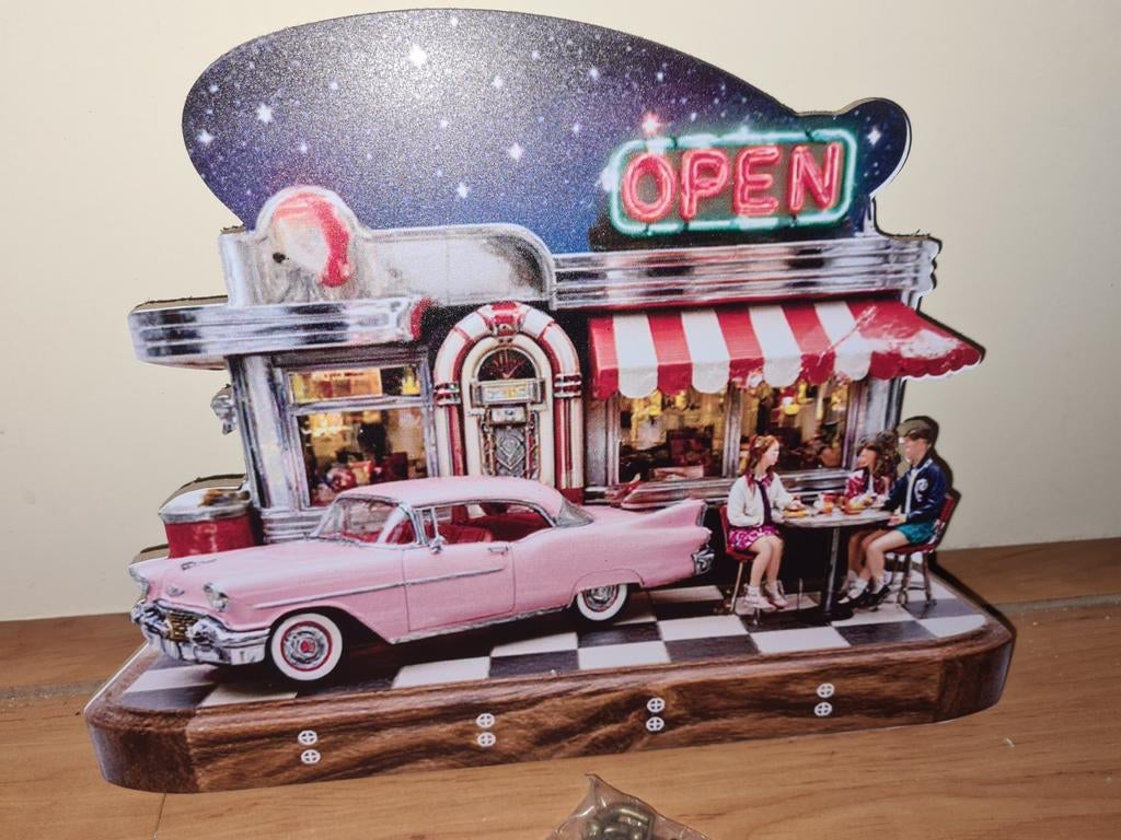 Vintage Diner kapstok Decoratie met Roze Auto en Licht, Ophalen of Verzenden, Zo goed als nieuw