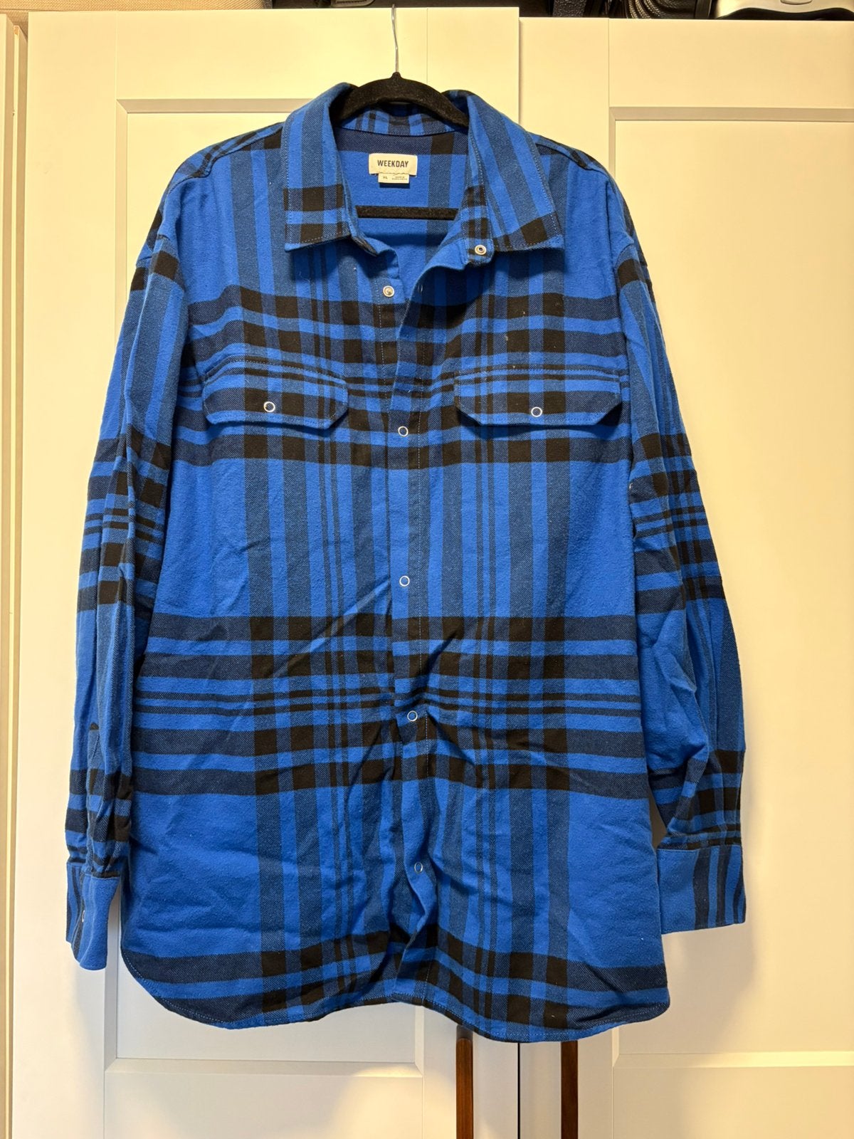 Weekday Flanel overhemd XL, Kleding | Heren, Overhemden, Ophalen of Verzenden, Zo goed als nieuw, Blauw