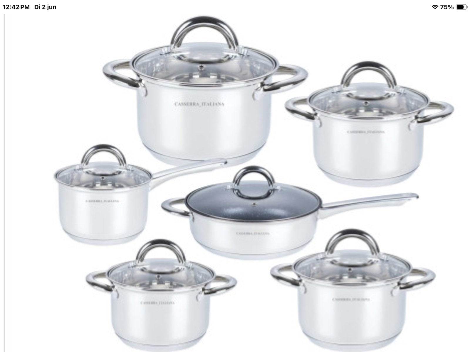 12 delig Italiana pannen set, Huis en Inrichting, Keuken | Potten en Pannen, Ophalen of Verzenden, Zo goed als nieuw, Rvs, Pannenset