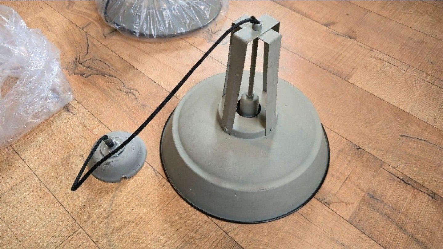 2x Hanglamp betonlook grijs/wit, Zo goed als nieuw, Metaal, Industrieel, E27 (groot)