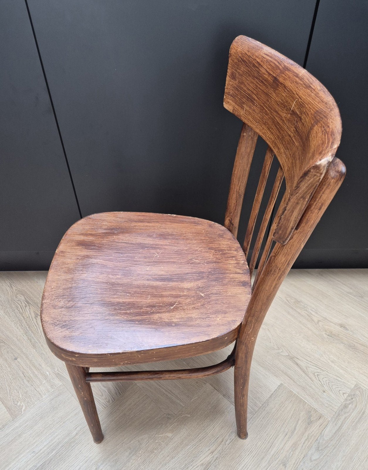 Vintage cafestoel, spijlenstoel, Thonet, Huis en Inrichting, Ophalen, Gebruikt, Bruin, Eén