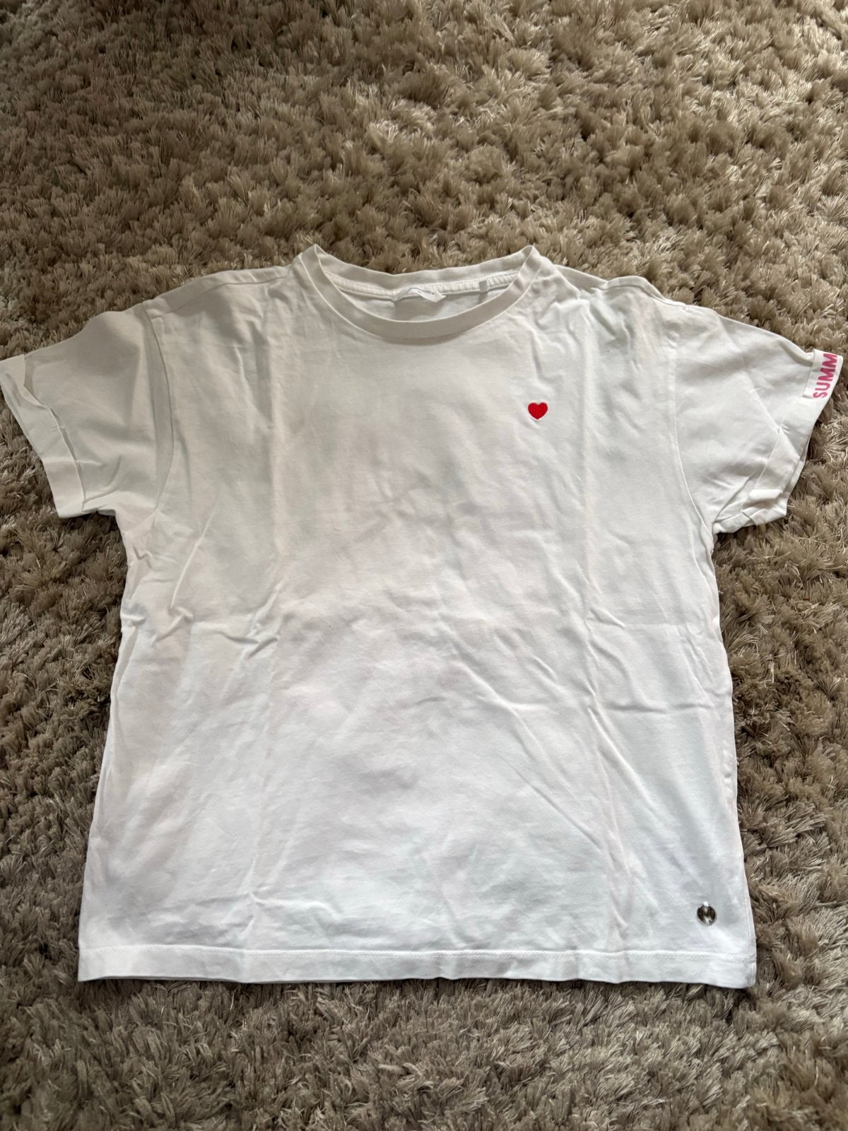 Sting T-shirt wit met hartje en print maat xs, valt als 164, Ophalen of Verzenden, Gebruikt, Meisje, Shirt of Longsleeve