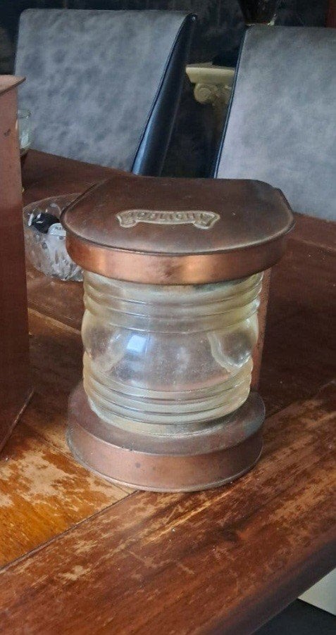Antieke koperen scheepslamp 'Toplight', Antiek en Kunst, Ophalen of Verzenden