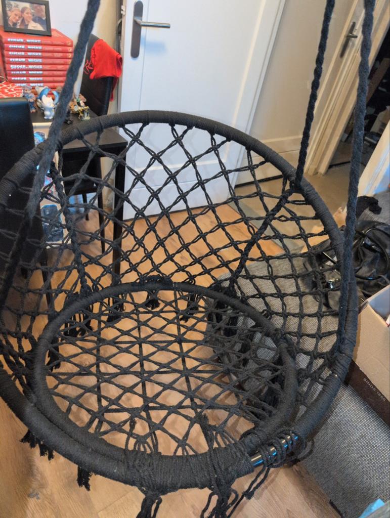 Zwarte Macramé Hangstoel - Comfortabel en Stijlvol, Ophalen, Zwart, Zo goed als nieuw, Bohemian, Modern, Relax