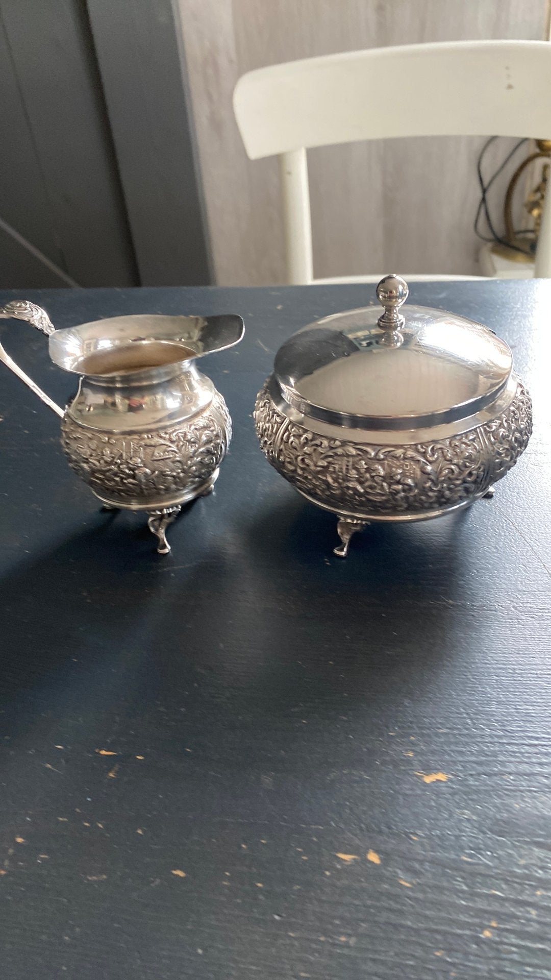 DE Verzilverde suikerpot en melkkannetje, Ophalen of Verzenden
