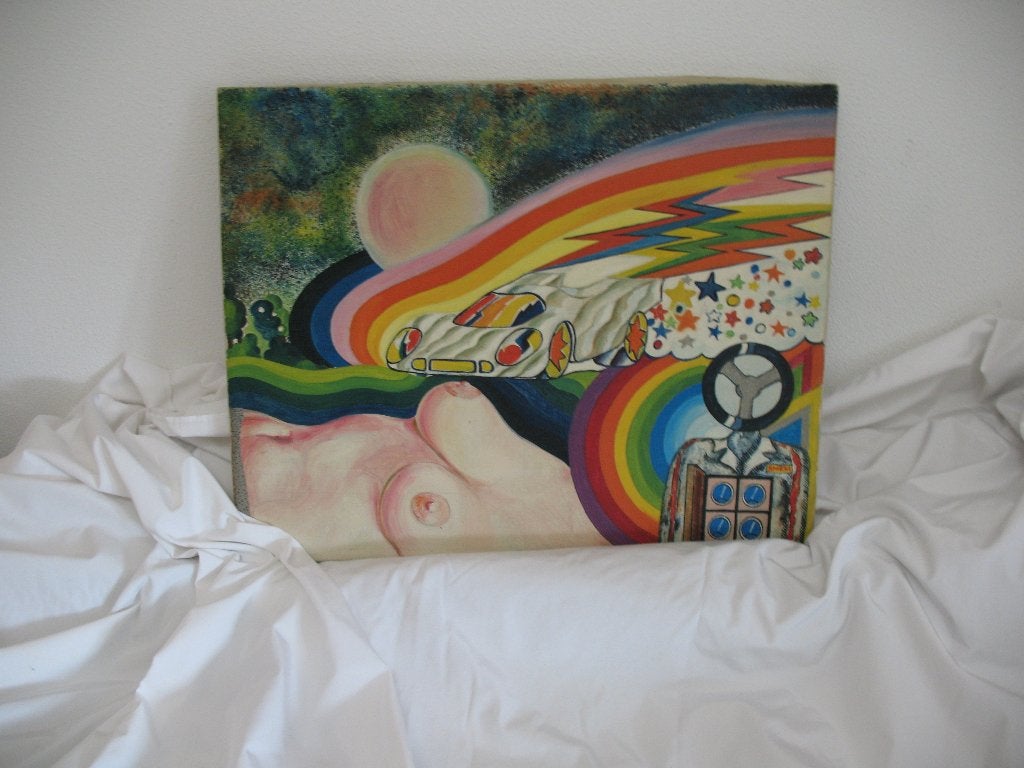 Psychedelisch Kunstwerk Olieverf op Linnen Zeldzaam en Uniek, Antiek en Kunst, Ophalen
