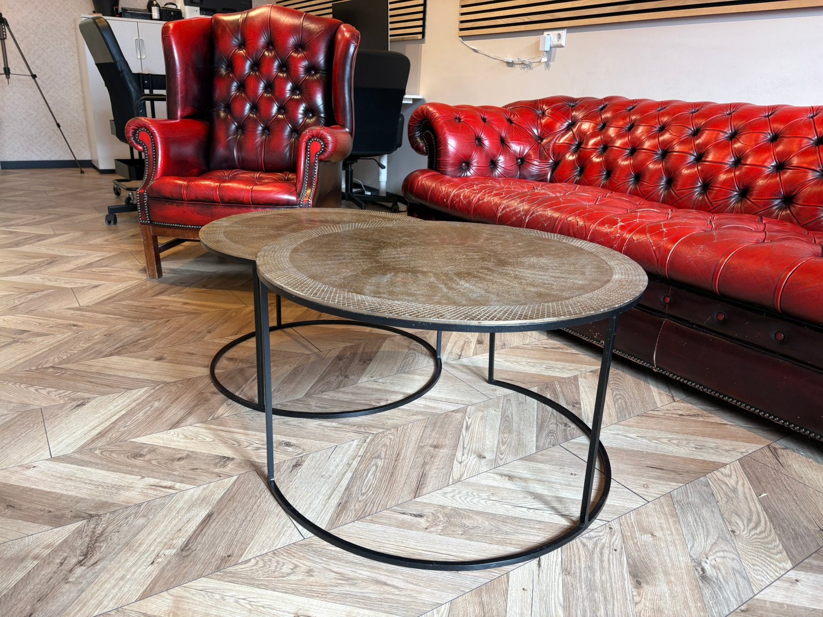 Ronde salontafel goud koper €100, Ophalen of Verzenden, Zo goed als nieuw, Rond, 50 tot 100 cm