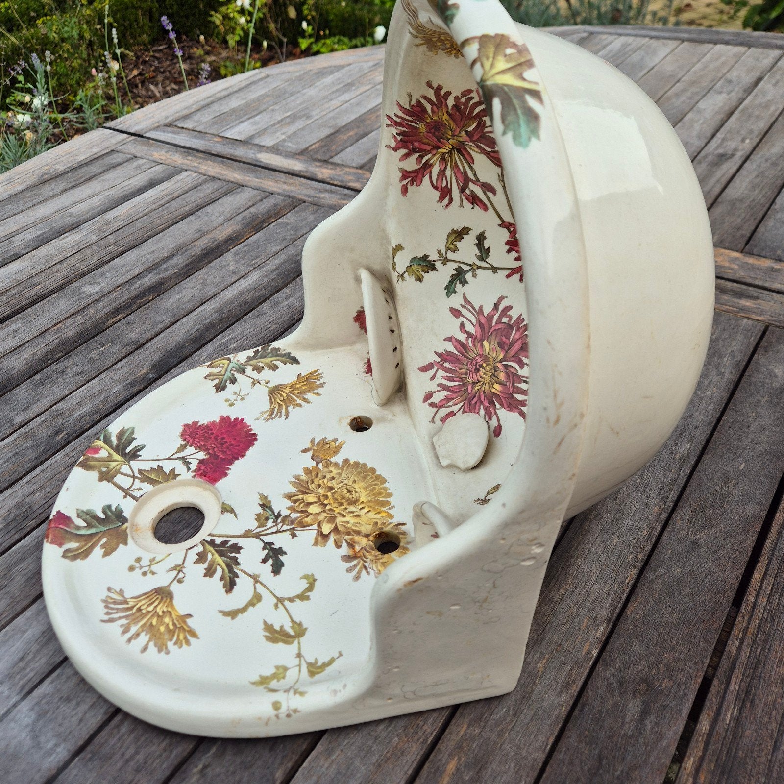 Antiek Victoriaans fonteintje multi color bloemen Engels, Ophalen