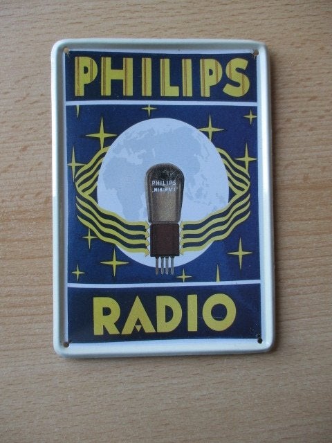 Philips Radio blikken reclamebordje 14,5x10cm, Verzamelen, Ophalen of Verzenden, Zo goed als nieuw