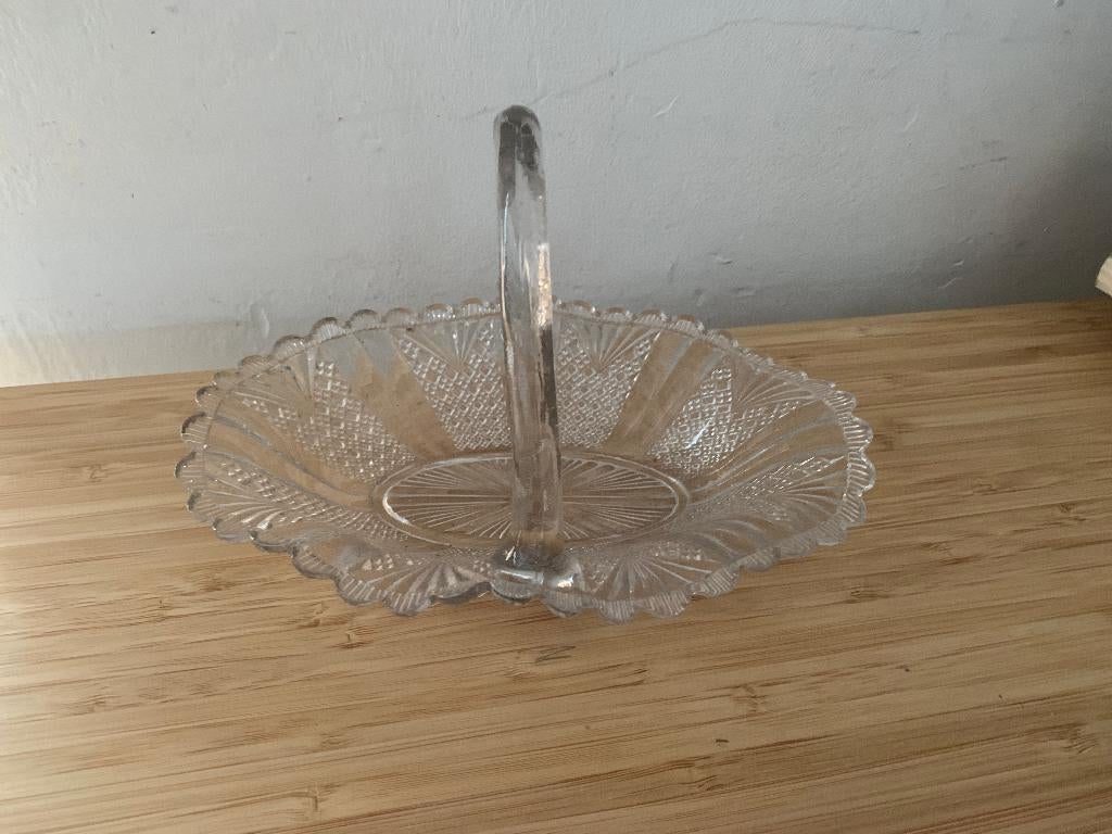 Vintage persglas Mandje bonbonschaaltje, Gebruikt, Overige typen, Ophalen of Verzenden, Glas