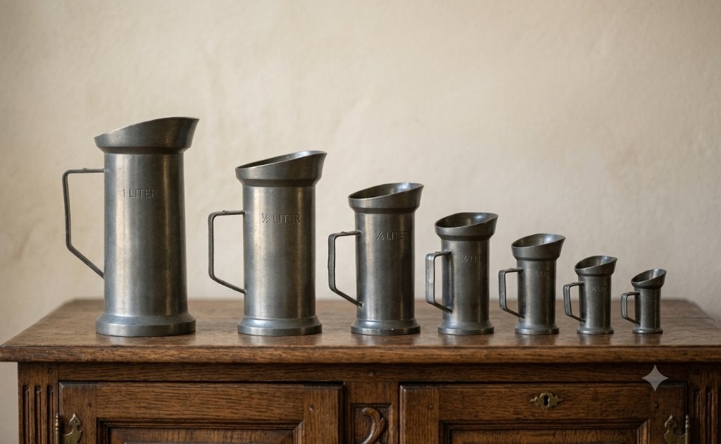 Prachtige set Antieke Tinnen Maatkannen - 7 stuks - Vintage, Antiek en Kunst, Ophalen of Verzenden
