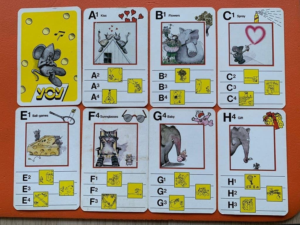 Yoy Kwartetspel - Compleet ! Humor met olifant, muis, kat, Drie of vier spelers, Ophalen of Verzenden, Zo goed als nieuw, Freecheese company
