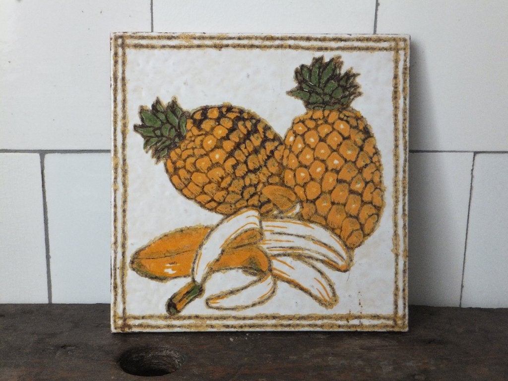 leuke vintage tegel pannen onderzetter ananas banaan deco, Ophalen