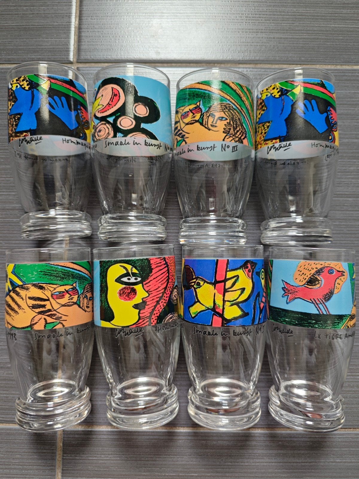 8 Vintage Smalle in Kunst Glazen - J. Smalle - 1990/1993, Glas of Glazen, Gebruikt, Overige merken, Vintage
