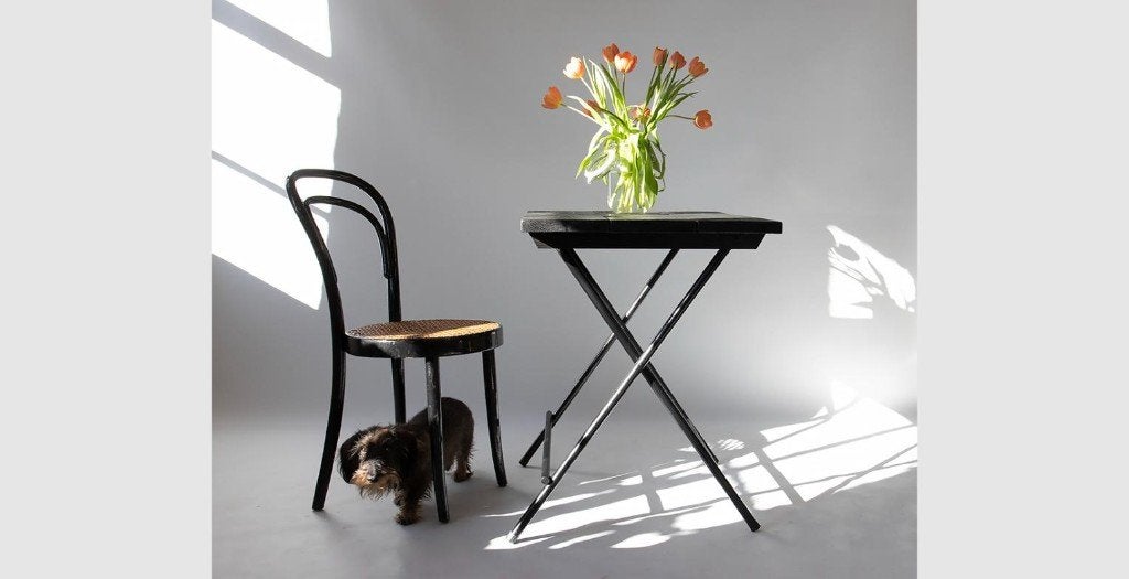 Franse Stijl Klaptafel Bistro Terrastafel Zwart, Ophalen, Minder dan 55 cm, Gebruikt, Industrieel, Vintage, Boho, Memphis Milano