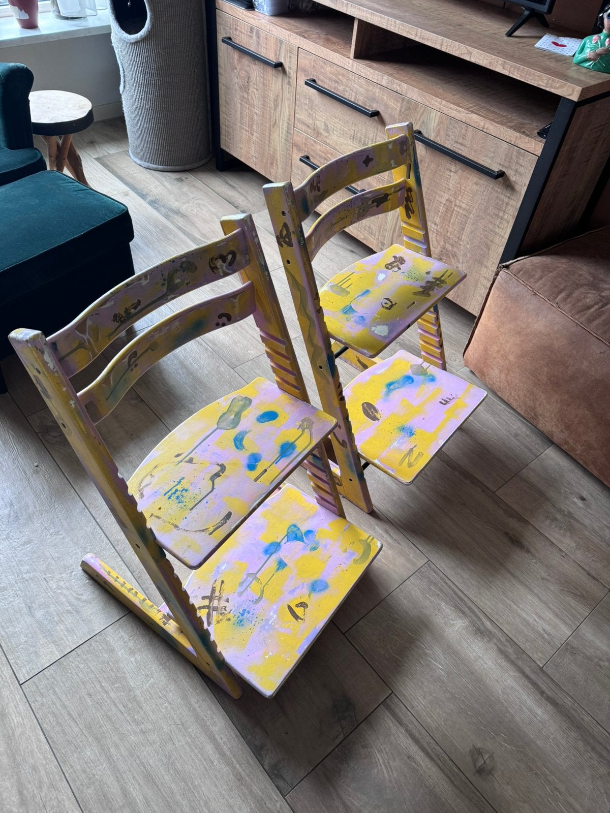 2x Costum Stokke TripTrap Stoelen, Kinderen en Baby's, Kinderstoelen, Ophalen, Gebruikt, Meegroeistoel, Aanschuifbaar