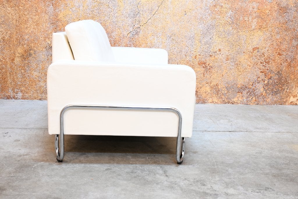 ZGANieuw fraaie witte leren Gispen 411 design bank, Huis en Inrichting, Gispen, 150 tot 200 cm, Tweepersoons, 75 tot 100 cm