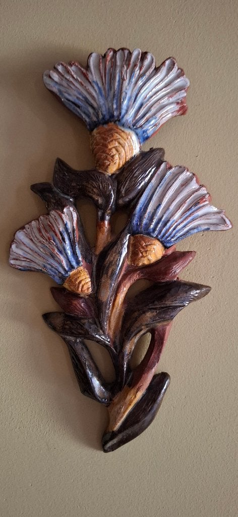 Keramische wandsculptuur bloemen - Perignem, Antiek en Kunst, Antiek | Keramiek en Aardewerk, Ophalen of Verzenden