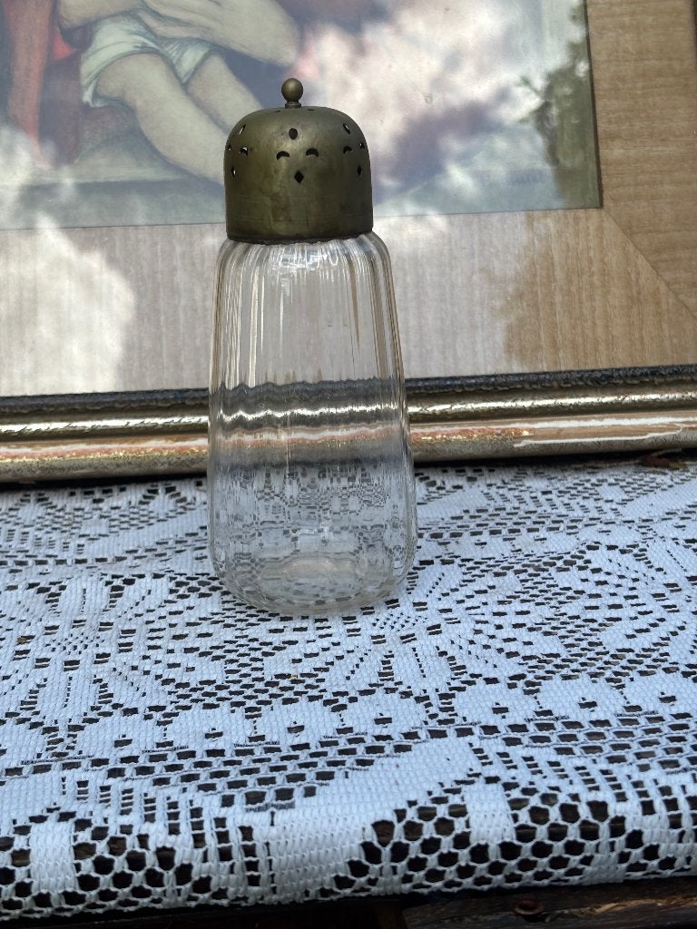 Vintage glazen strooier met metalen dop, Ophalen of Verzenden
