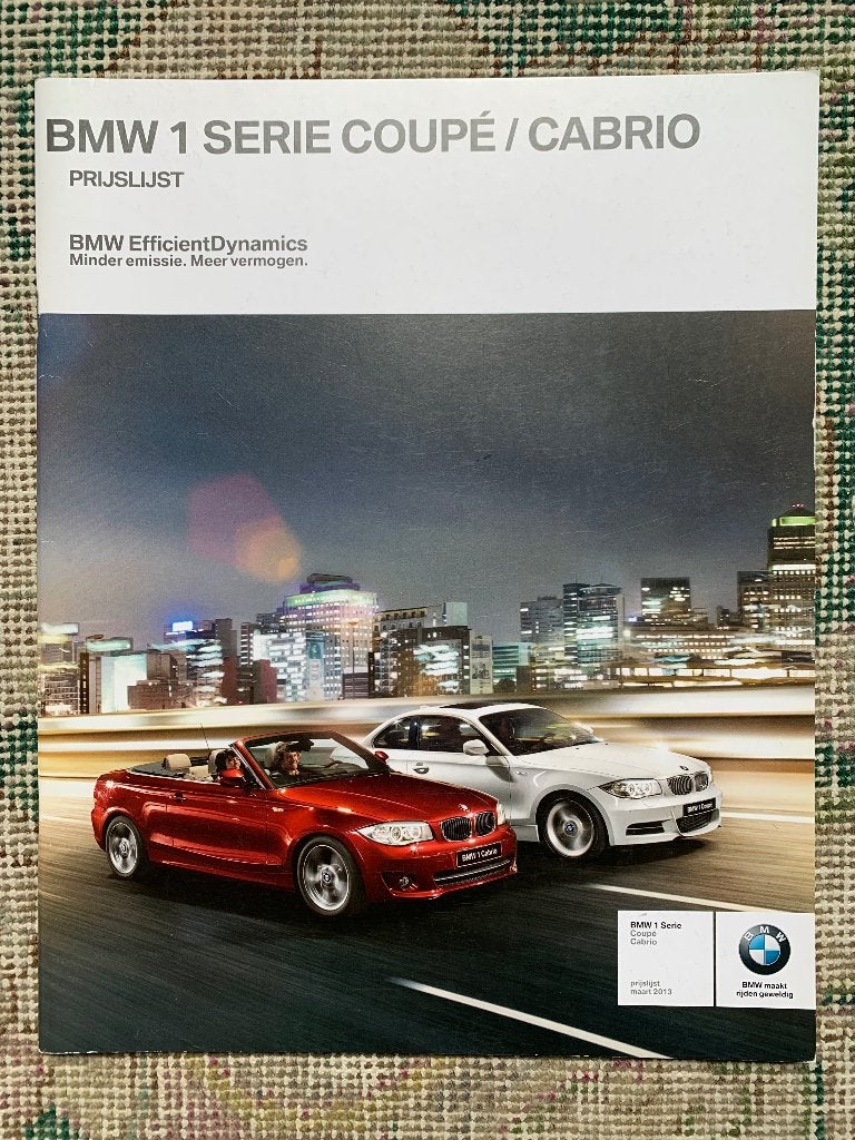 Nederlandse prijslijst BMW 1-serie coupe cabrio E82 E88 2013, Nieuw, Ophalen of Verzenden, BMW, BMW