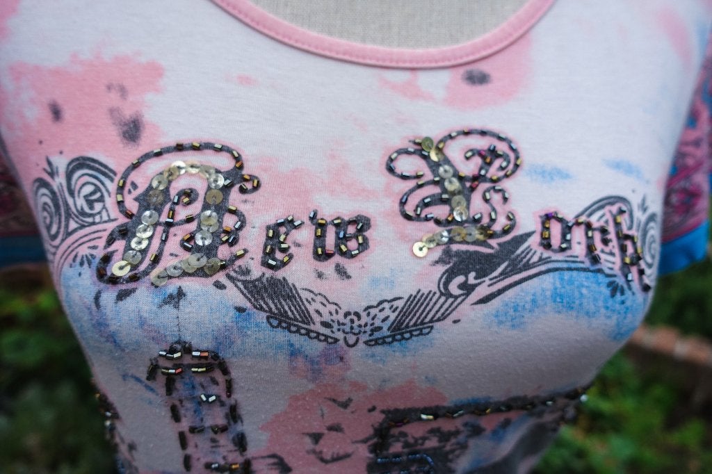 roze met blauwe folklore bling top van Sweety mt M, Maat 38/40 (M), Sweety, Ophalen of Verzenden, Korte mouw