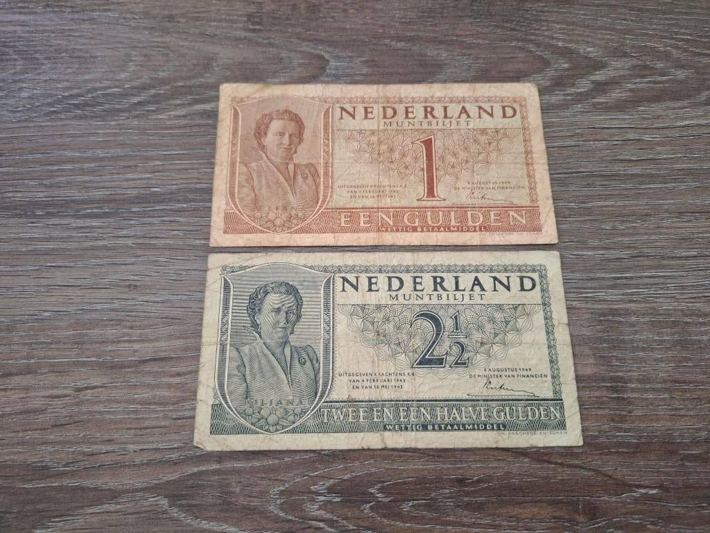 Setje muntbiljetten 1 en 2,5 gulden Juliana, 1949, Ophalen of Verzenden