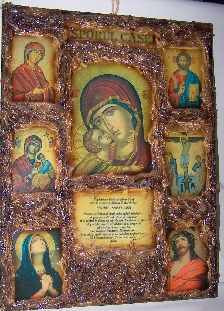 Handgemaakt antiek Roemeens Orthodox Icoon -Maria met Kind., Ophalen of Verzenden