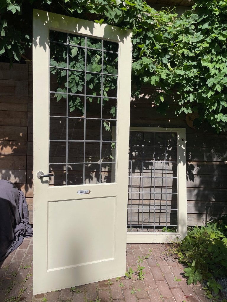 binnendeur paneeldeur met glas in lood 223,5 cm hoog, Ophalen, Gebruikt, 80 tot 100 cm, 215 cm of meer