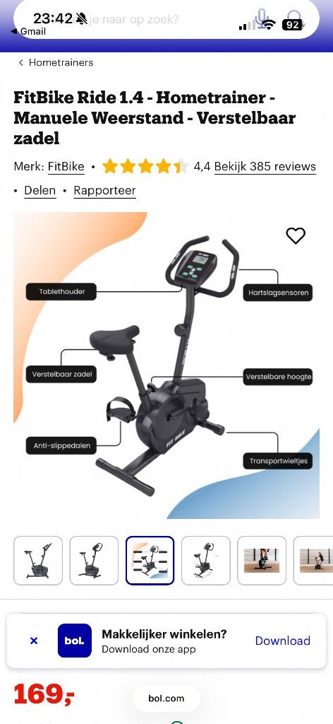 FitBike Ridd 1.4 Hometrainer, Ophalen, Zo goed als nieuw, Overige typen