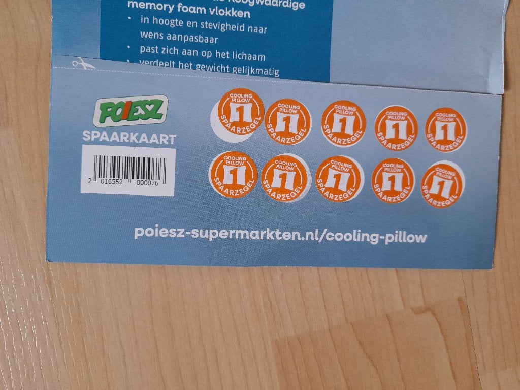 NIEUW  3 VOLLE SPAARKAARTEN COOLING PILLOW Actie Poiesz, Ophalen of Verzenden
