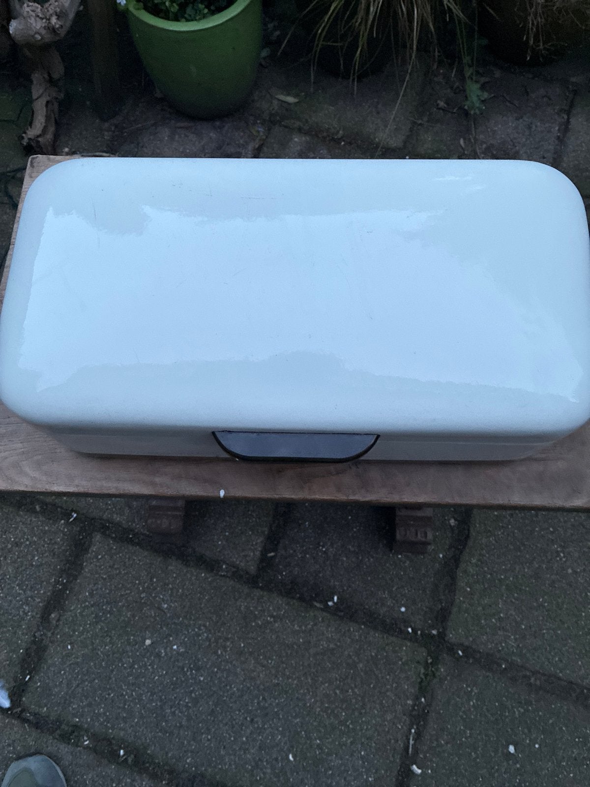 Vintage Broodtrommel - Crème Wit Emaille, Antiek en Kunst, Ophalen of Verzenden