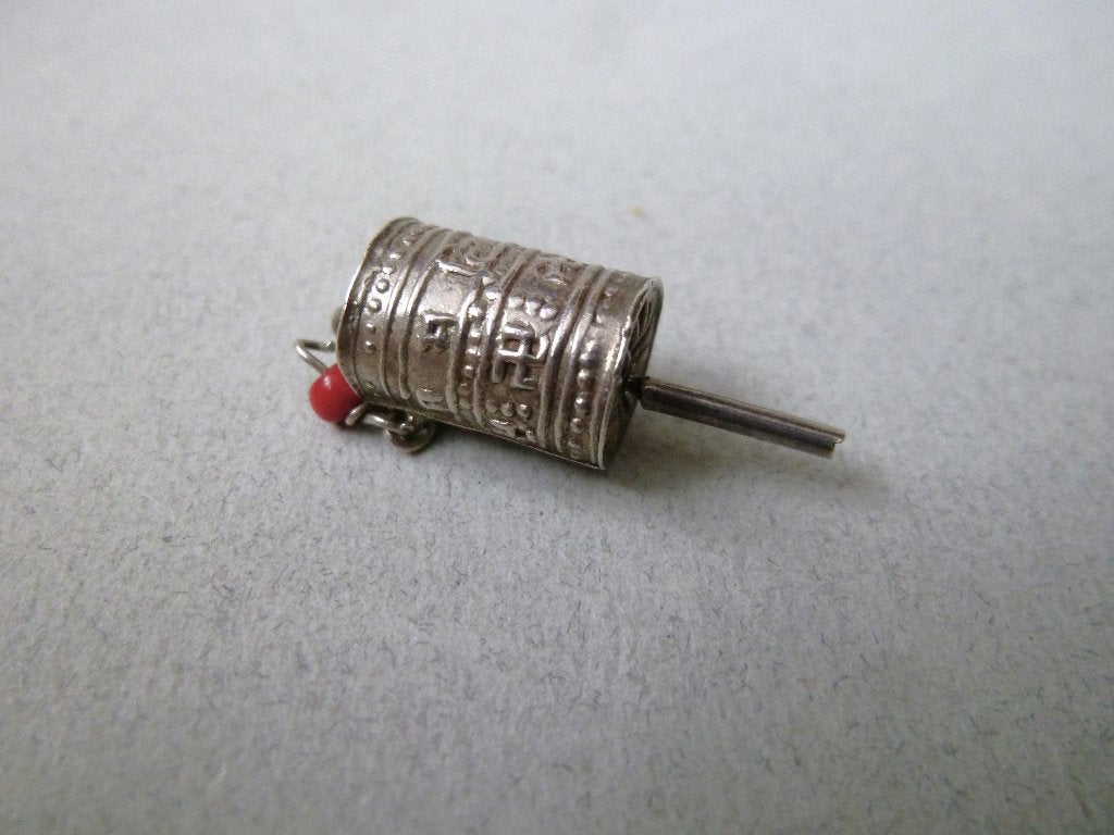 Oude bedel zilver Tibetaanse gebedsrol Boeddhisme draait, Verzenden, Zilver, Hanger