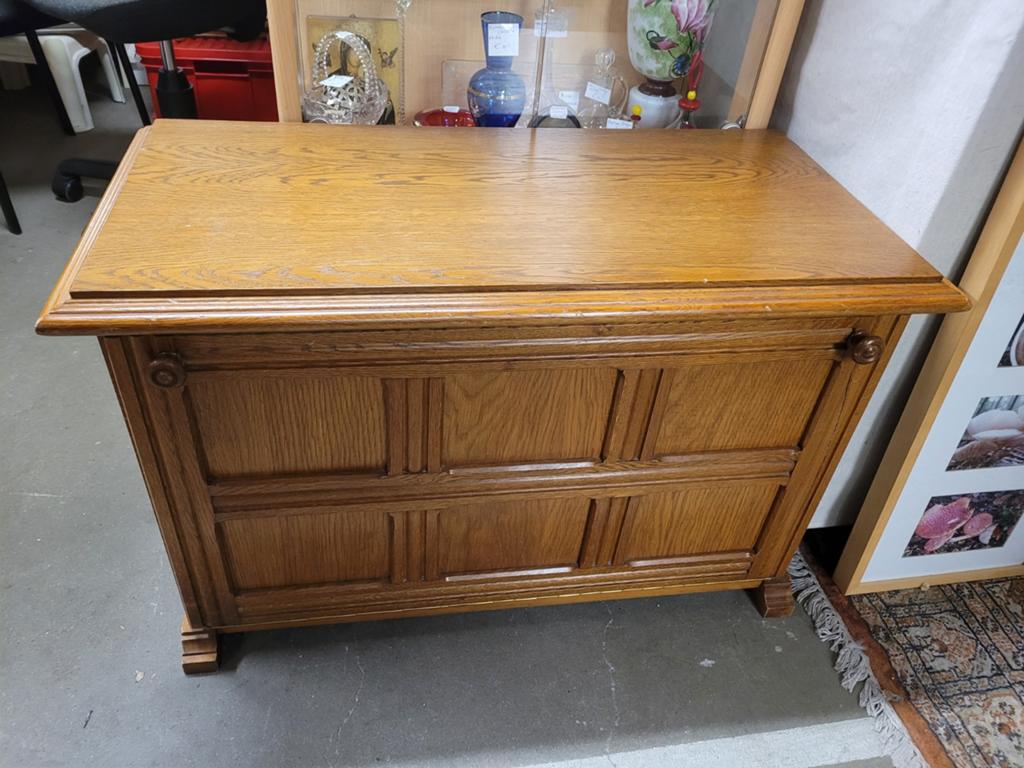 Vintage eikenhouten look schoenenkast met klepdeur, Ophalen, Gebruikt, Klassiek, Vintage, Landelijk