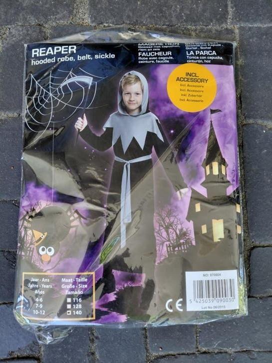 Reaper Halloween Kostuum - Maat 110-116, Kinderen en Baby's, Carnavalskleding en Verkleedspullen, Ophalen of Verzenden, Nieuw