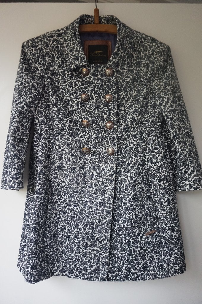 Thomas Burberry jas bloem zwart blauw grijs trenchcoat mt 38, Kleding | Dames, Jassen | Zomer, Maat 38/40 (M), Ophalen of Verzenden