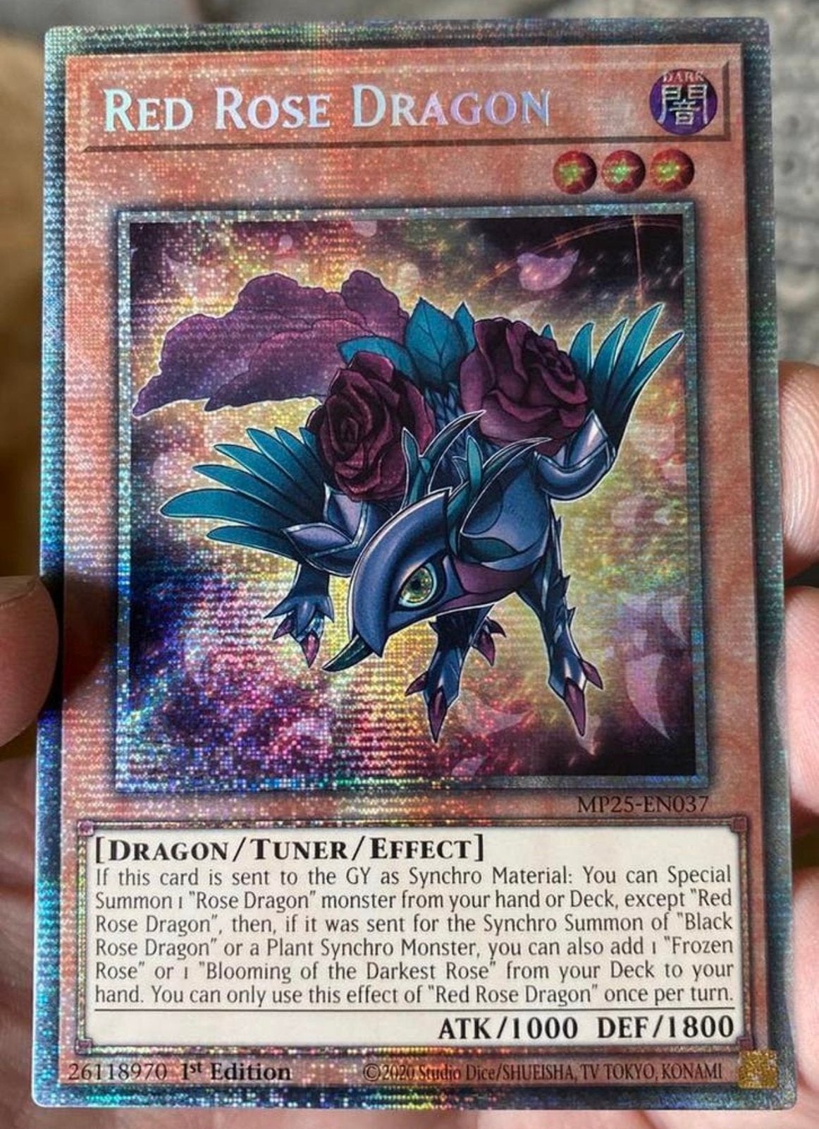 Yu-Gi-Oh! Red Rose Dragon MP25 1st Starlight Rare !, Ophalen of Verzenden, Zo goed als nieuw, Losse kaart, Foil