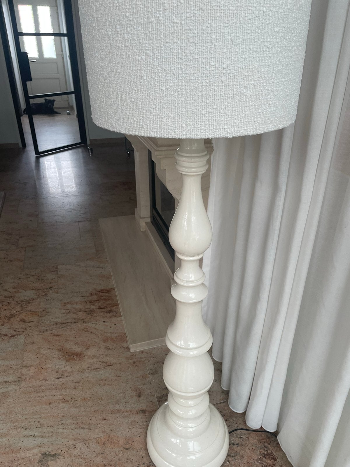Elegante crèmekleurige franse vloerlamp met stoffen kap, Ophalen of Verzenden, Zo goed als nieuw, Hout, 150 tot 200 cm