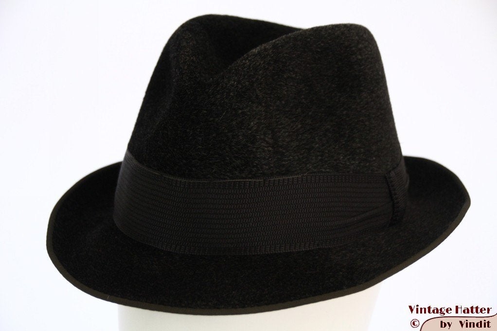 Vintage Gleufhoed Davos donker grijs haarvilt 58,5, Hoed, Davos, Ophalen of Verzenden, 58 of 59 cm (L, 7¼ of ⅜ inch)