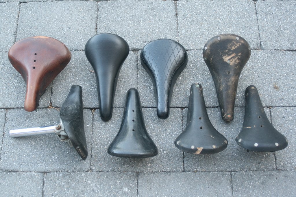 Groot lot antieke / vintage zadels voor fiets / koersfiets, Leer, Ophalen of Verzenden, Zo goed als nieuw, BMX