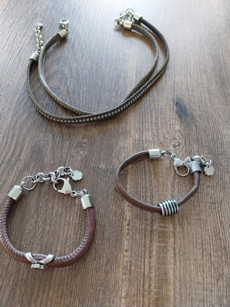 Pimps en Pearls armbanden set - Zo goed als nieuw, Bruin, Leer, Ophalen of Verzenden, Zo goed als nieuw
